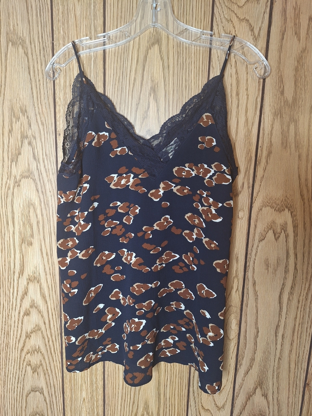 entro Navy & Brown Lace-Trim Leopard Print Cami Size Small